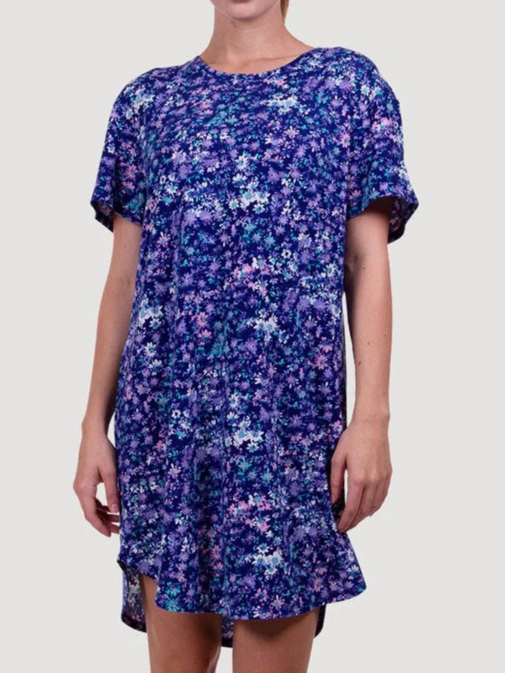 Natori Purple Floral Short Sleeve Sleep Shirt